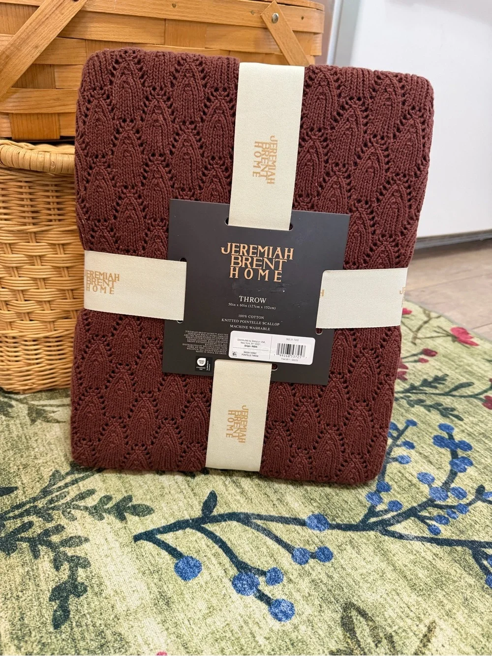 New Jeremiah Brent Home Pointelle Throw Blanket Chocolate Raisin 50x60”